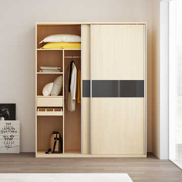 布拉德 现代简约整体移门推拉门衣柜板式趟门大衣柜衣橱实木组合家具