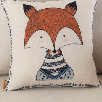 缤谷 棉麻抱枕卡通系列抱枕靠垫抱枕套沙发抱枕 狐狸 特价推荐45*45含