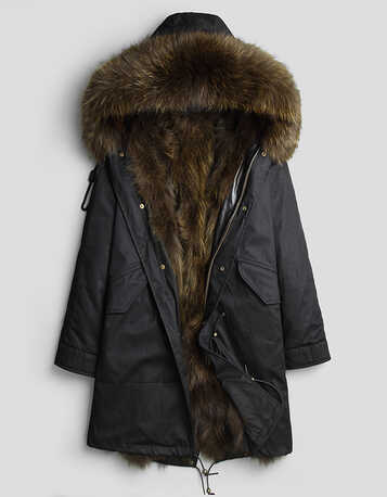 杜森·克莱恩(dk)貉子毛皮毛一体连帽派克服青春时尚真皮草裘皮外套