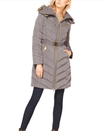 mk michael kors 迈克·科尔斯2017新款女士中长款羽绒服 带腰带收腰