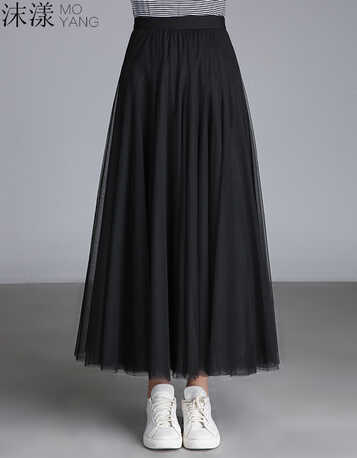 女网纱半身裙2017秋冬新款韩版中长款a字裙子百褶裙长裙sls6029 黑色