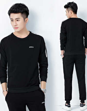 富贵鸟运动套装男2018春夏新款韩版长袖男装跑步运动服男卫衣休闲健身