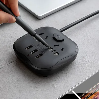 桌面多功能排插带USB智能充电孔可爬墙插排插座接线板 黑色10孔 全长0.5米