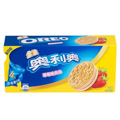 【京东自营】奥利奥oreo早餐休闲零食蛋糕糕点金装草莓味夹心饼干194g