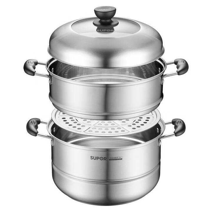 苏泊尔supor易存储304不锈钢双层复底28cm蒸锅燃气电磁炉通用蒸鱼锅
