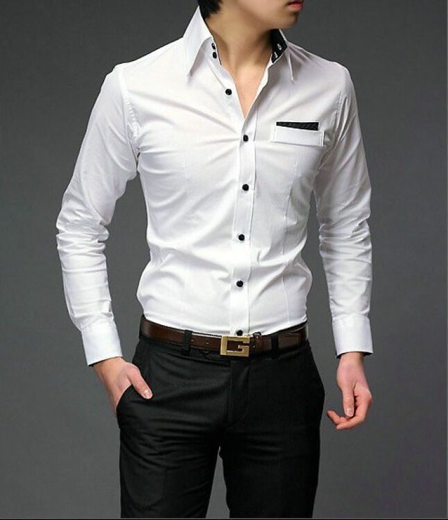 hy 韩版男士修身长袖衬衫收腰男商务时尚面试衬衫 休闲衬衫西服打底