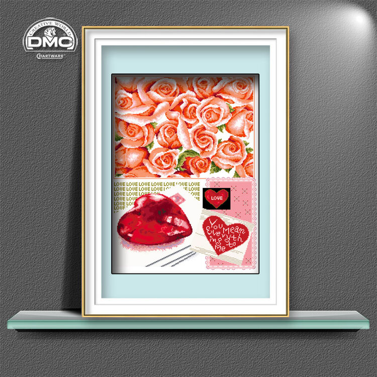 dmc十字绣玫瑰心 非印花 白布 14ct2股