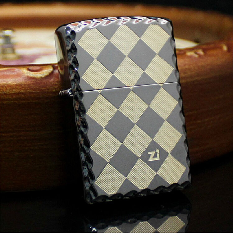 zippo打火机 韩版黑冰镀金格子 block-4