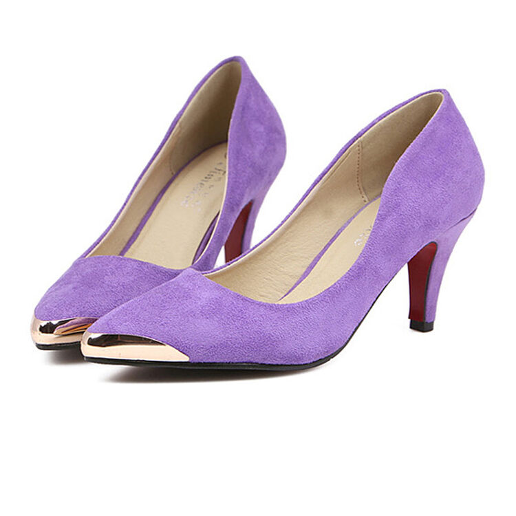 麦妃娃2014春新欧美女鞋金属尖头高跟鞋细跟女鞋6895紫色38