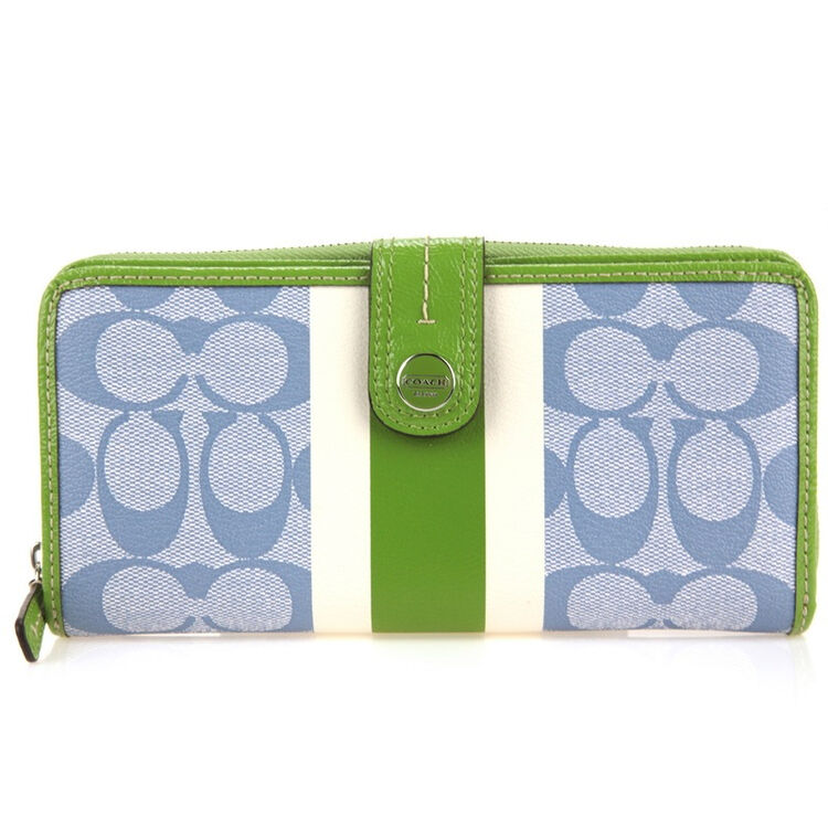 coach蔻驰女款pvc经典logo浅蓝绿色钱包f49077svb7dym