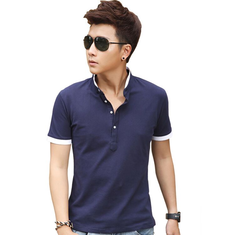 posso2014夏装新款短袖t恤 男士开领t恤 韩版时尚纯色款 修身版型 宝