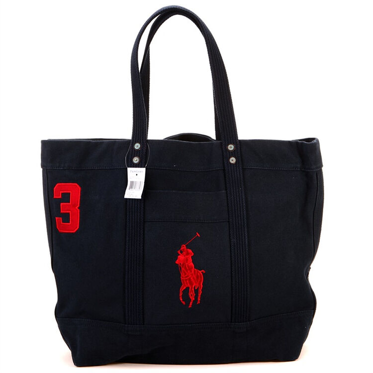 polo ralph lauren 拉夫·劳伦 蓝色红标帆布单肩手提包 426158225