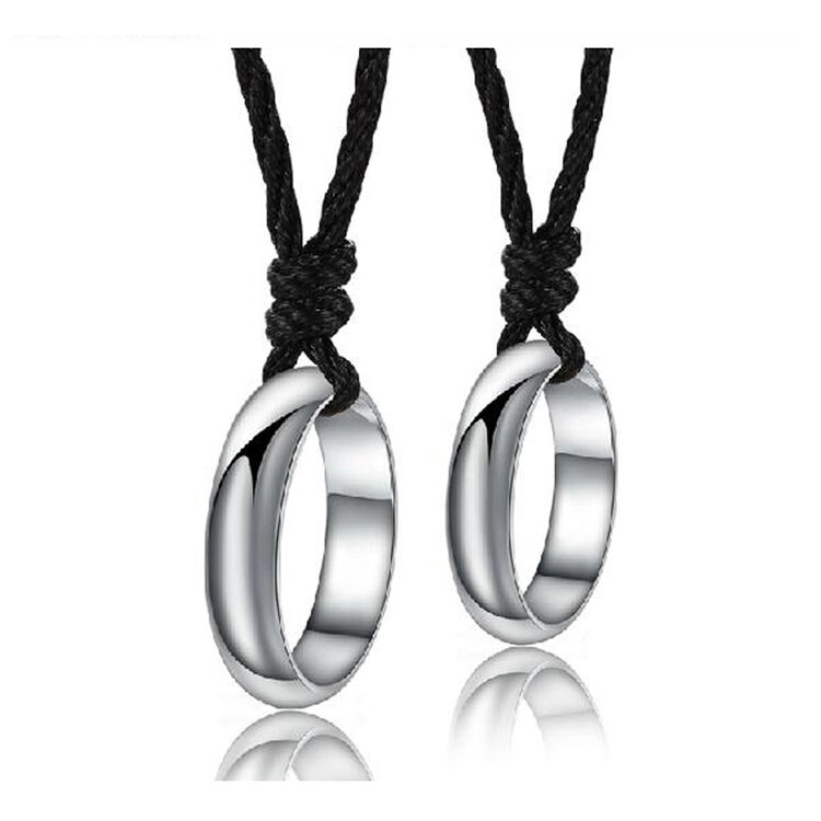 首饰s925纯银项链男女款时尚纯银戒指男女对戒礼物 情侣款配进口黑绳