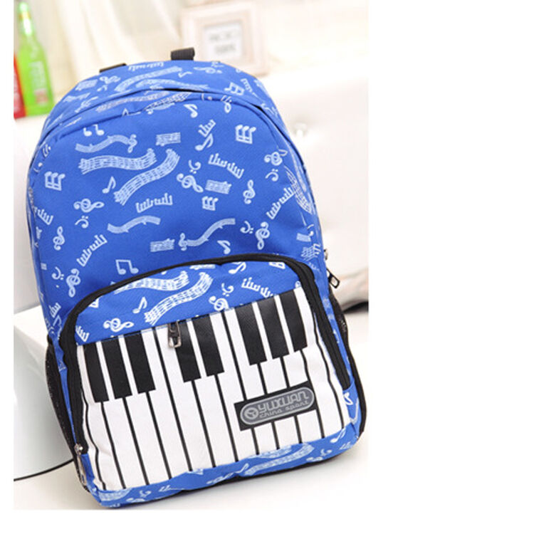 2014新款韩版时尚新款印花钢琴双肩背包学生书包背包蓝色