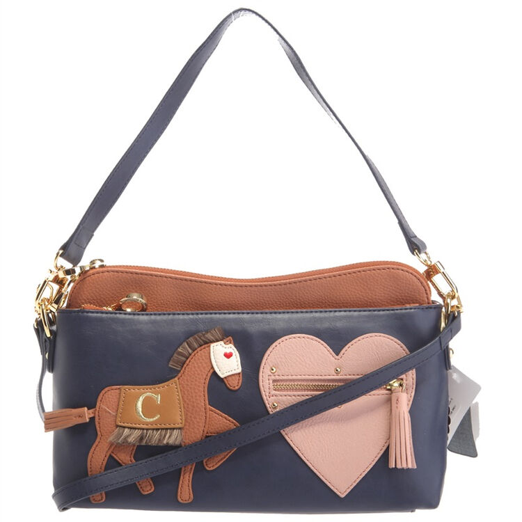 【品牌授权】lapalette 小马包 藏青和粉色心形拼接单肩包 bx3xg3