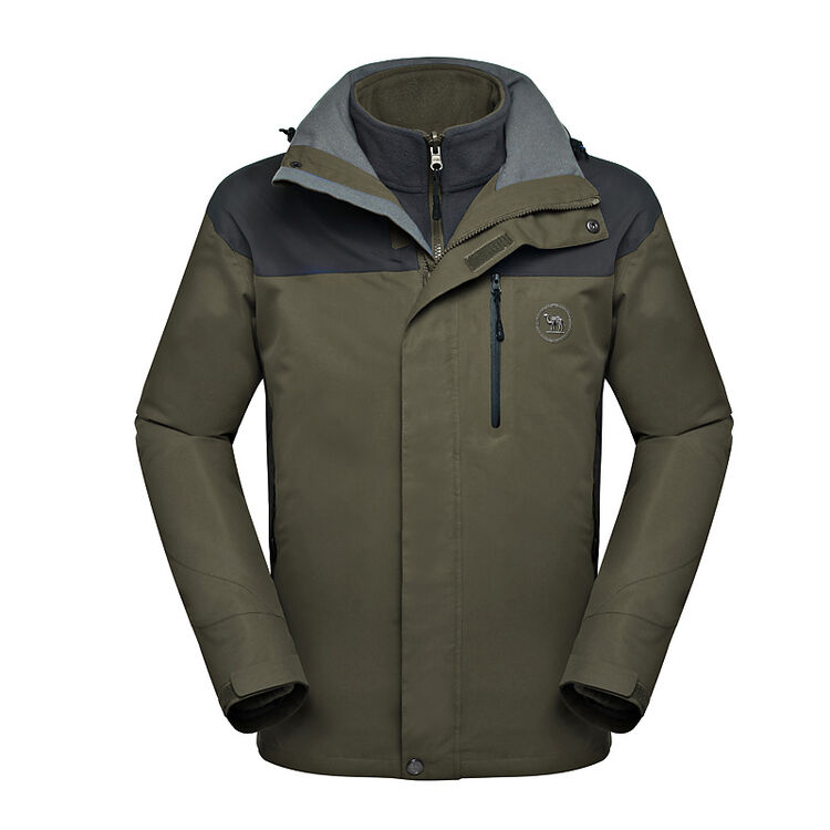 骆驼牌男款两件套三合一户外冲锋衣抓绒内胆防水风衣抓绒衣 军绿 m