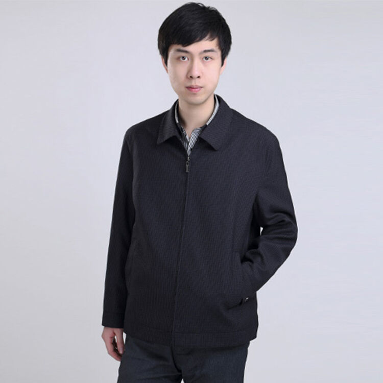 红都男装2014春秋装新款男夹克男士加厚外套男商务休闲夹克衫藏蓝色
