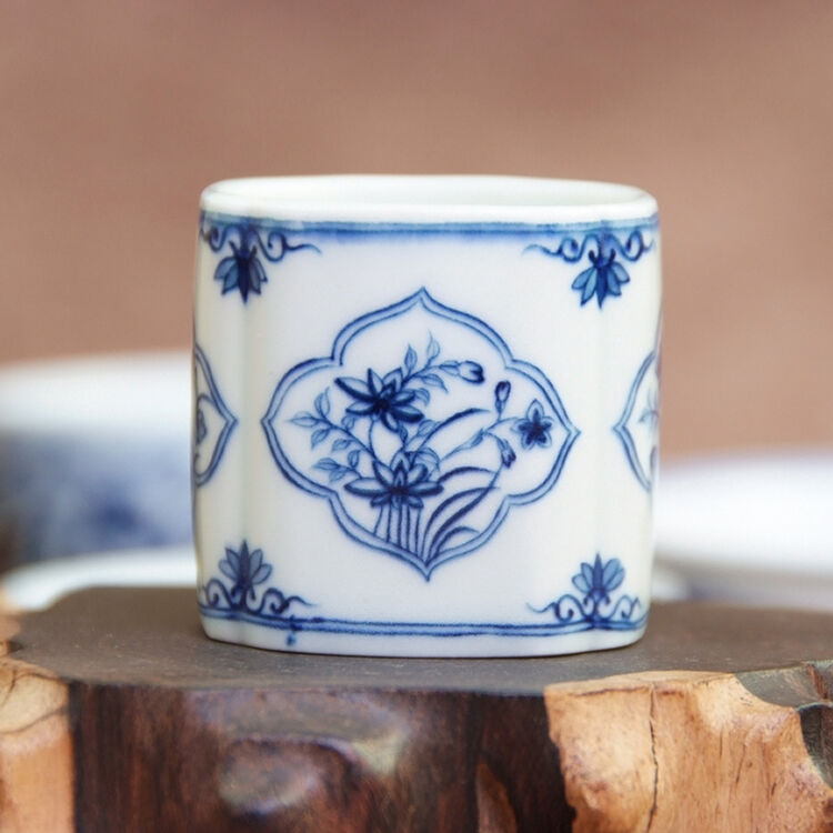 三义成 景德镇手绘青花瓷仿古开窗四季直杯茶杯茶具