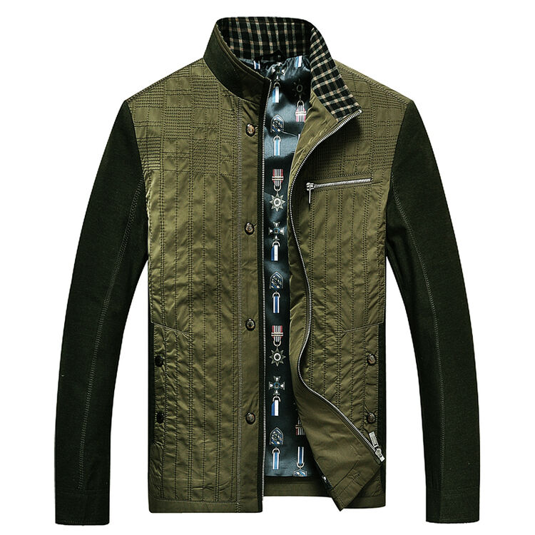 奔迈2014春秋装新款立领休闲拉链夹克男装时尚百搭拼接外套 驼色 170