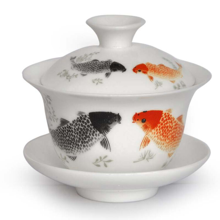 山林居茶具陶瓷茶杯陶瓷茶具盖碗双鱼