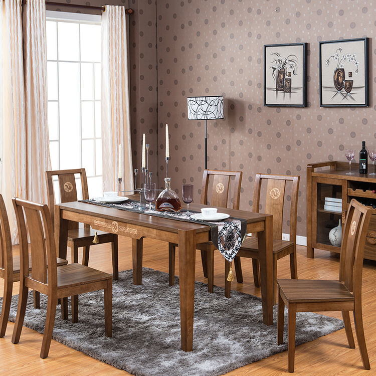 中格家具(zhonge) 实木餐桌 中式长餐桌板木结合 实木餐桌椅组合餐