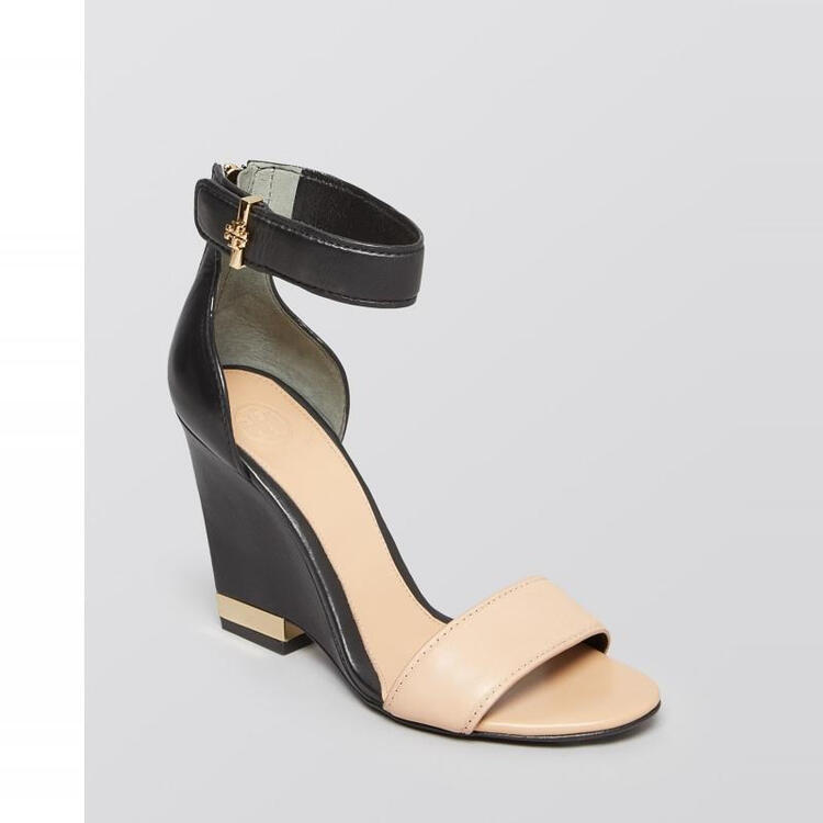 托里伯奇toryburch女式坡跟凉鞋torybeigeblackq0006036785