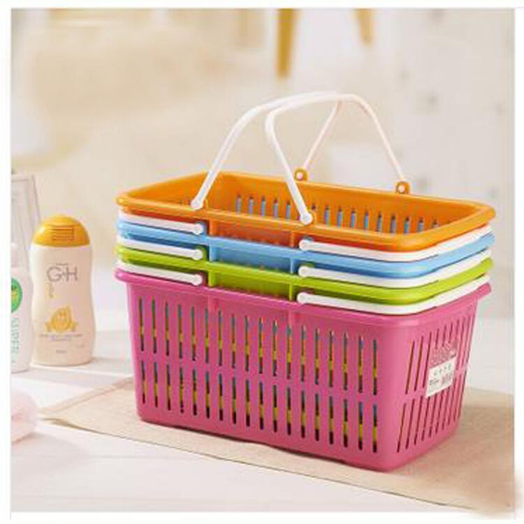 手提塑料篮脏衣服收纳篮收纳筐菜篮子大号储物篮二支装颜色随机k-310