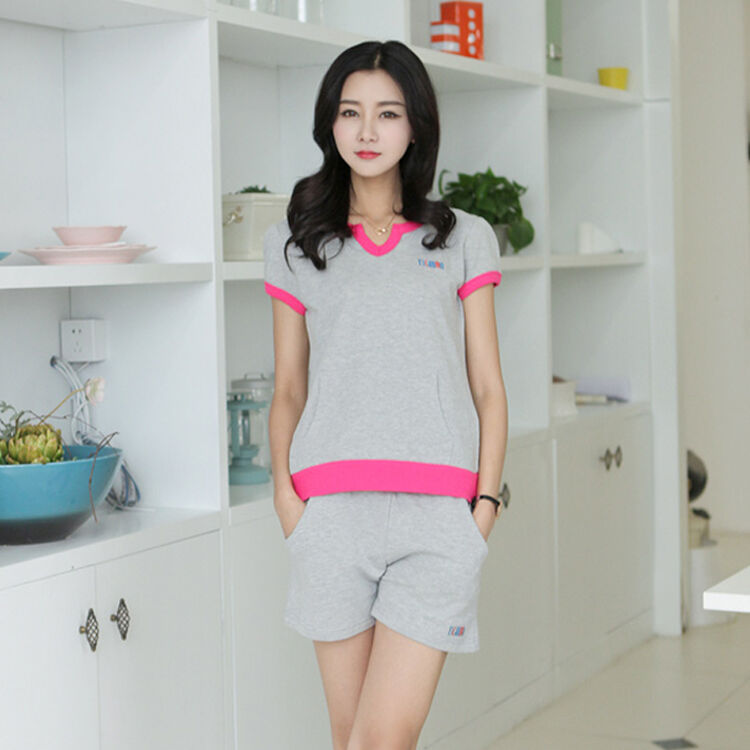 云裳饰衣2014春夏新款休闲时尚短袖短裤套装纯棉短衣运动装女fl6042