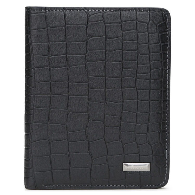 红谷(hongu)男士银包 时尚休闲系列头层牛皮竖款钱包 2480漆黑