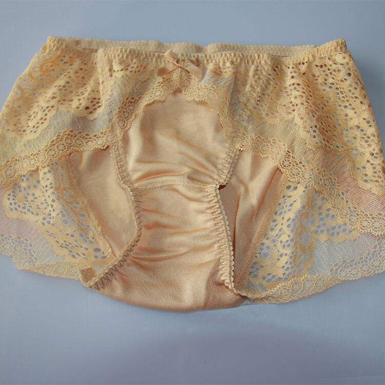 2014夏季新款女士内裤 真丝薄款三角裤抗菌性感内裤蕾丝 wk002 米色