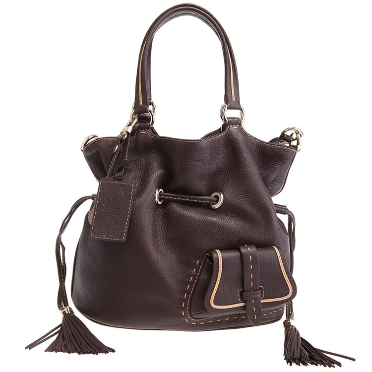 lancel 兰姿女式深棕色小牛皮手提/肩背两用经典桶包 a02174 25tu kt