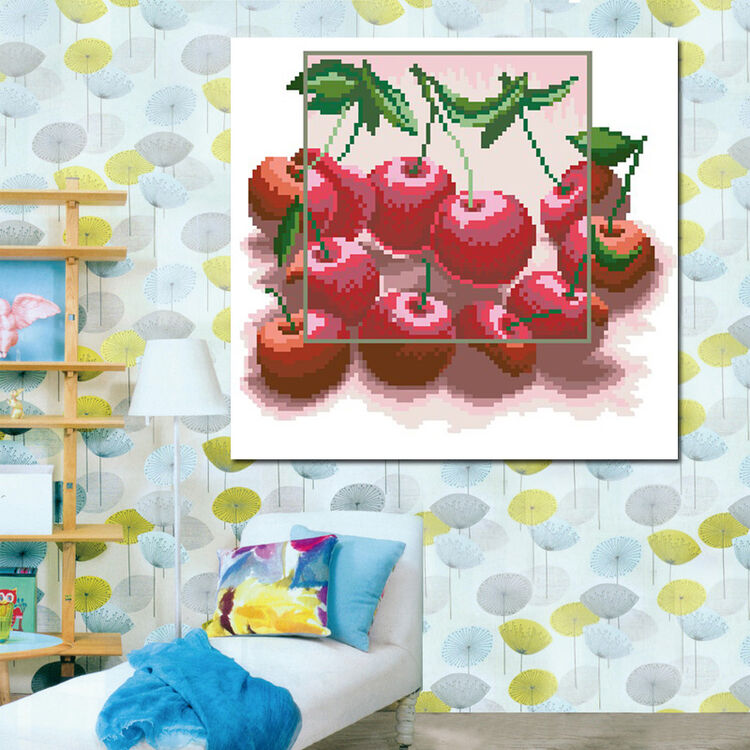 绣色添香 绣色添香dmc十字绣红樱桃非印花 白布 14ct2股