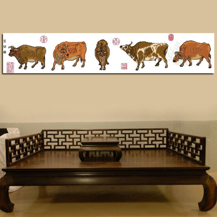 dmc十字绣3d客厅小幅印花 新款卧室餐厅书房挂画书法字画动物系列五牛