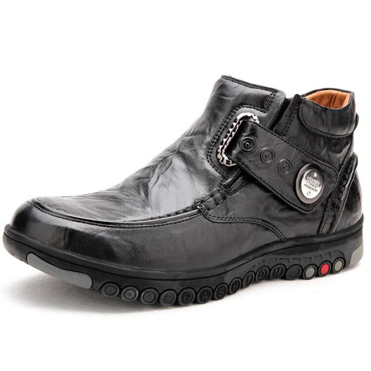 洋枪 休闲鞋 冬款高帮时尚休闲英伦头层牛皮鞋yq10209 黑色 44