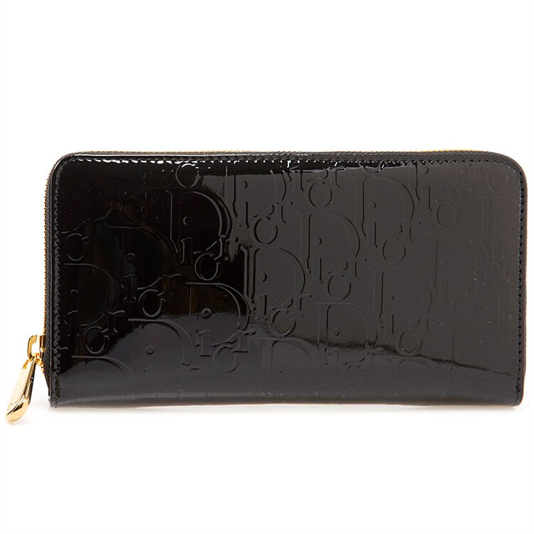 dior 迪奥女士漆皮黑色dior logo花纹长款钱包钱夹 dior ultimate系列