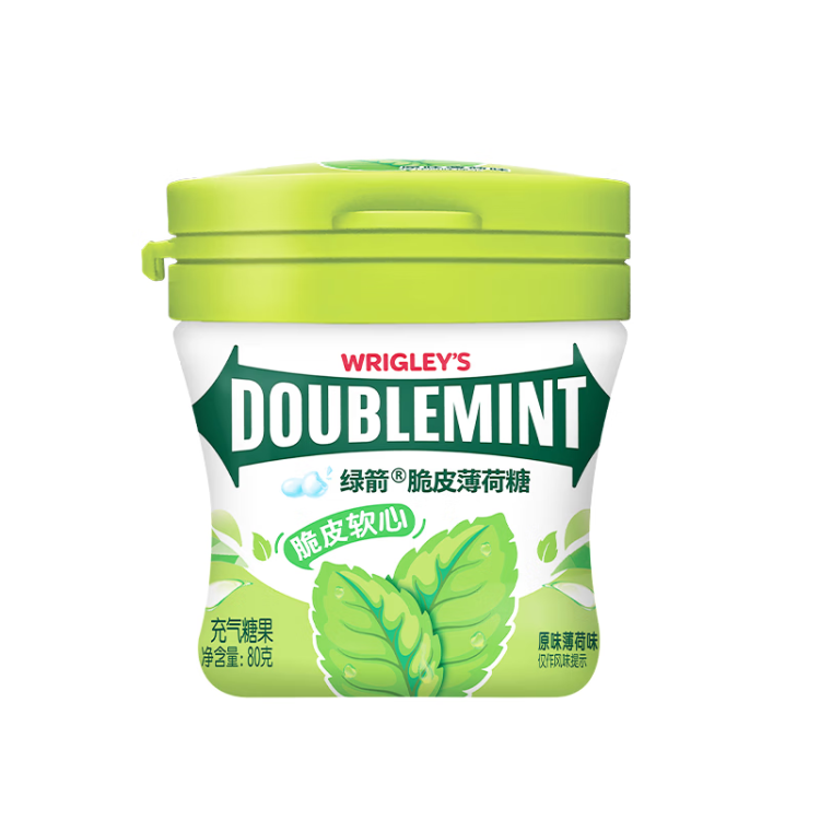 綠箭(DOUBLEMINT)薄荷糖脆皮軟心糖原味薄荷味80g/瓶糖果零食兒童零食 菜管家商品