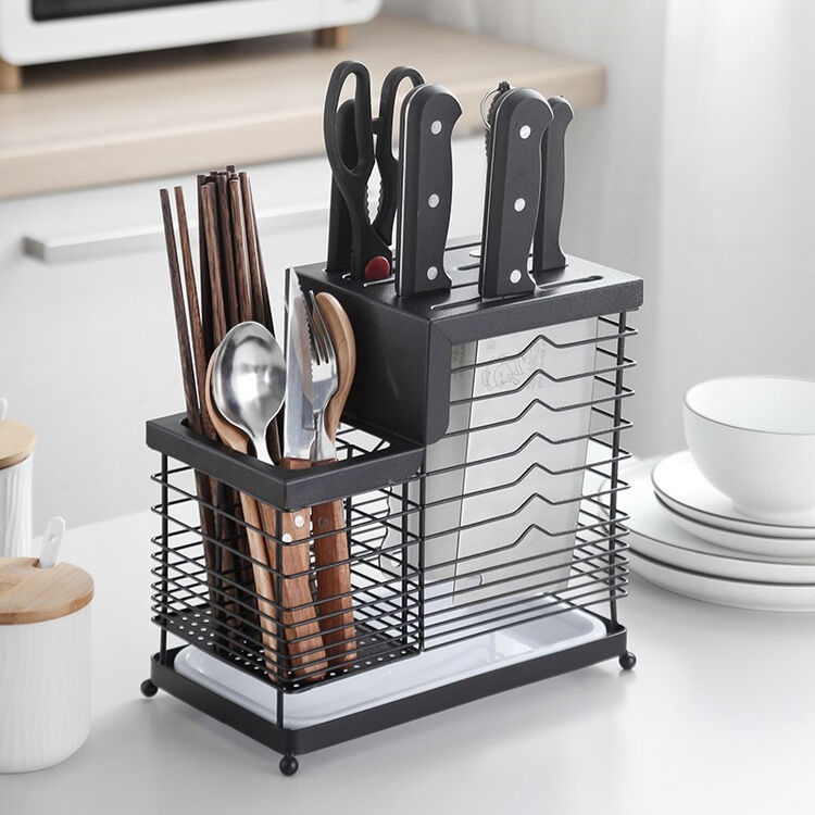senseyo家用304不锈钢刀架厨房菜刀架多功能刀座置物架筷子筒盒放刀具