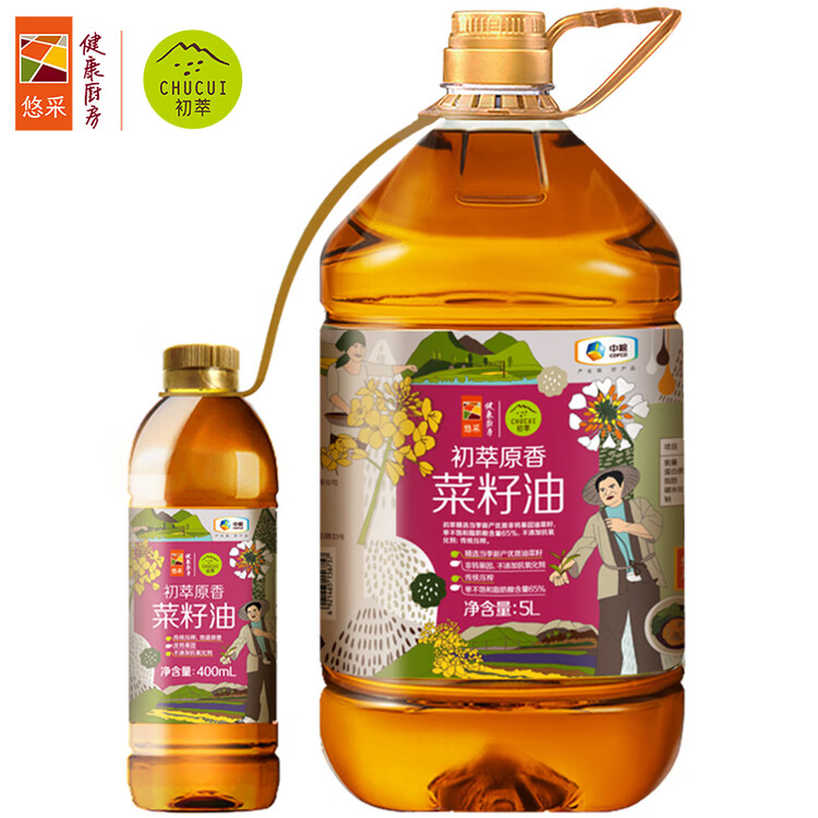 初萃【保真菜籽油】中粮原香菜籽油5L+400mL 低芥酸 非转基因食用油 菜管家商品