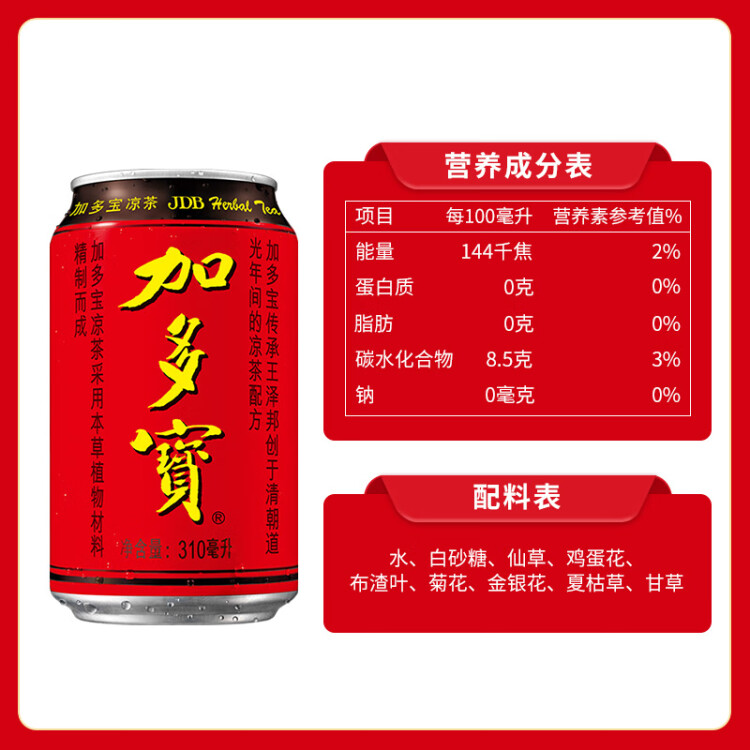 加多宝凉茶植物饮料 茶饮料 310ml*24罐 (新老包装随机发货) 菜管家商品