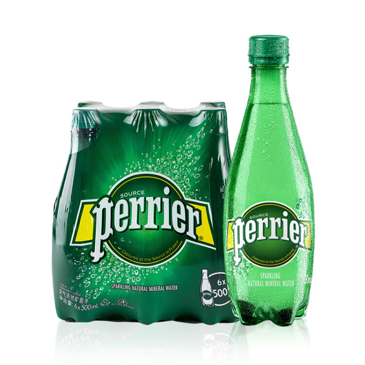 Perrier 巴黎水（Perrier）法国原装进口气泡水原味天然矿泉水 500ml*6瓶 光明服务菜管家商品 