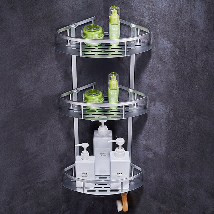 洁比世卫生间置物架免打孔太空铝毛巾架挂件厕所洗手间收纳架浴室置物架三角三层转角置物架 图片价格品牌评论 京东