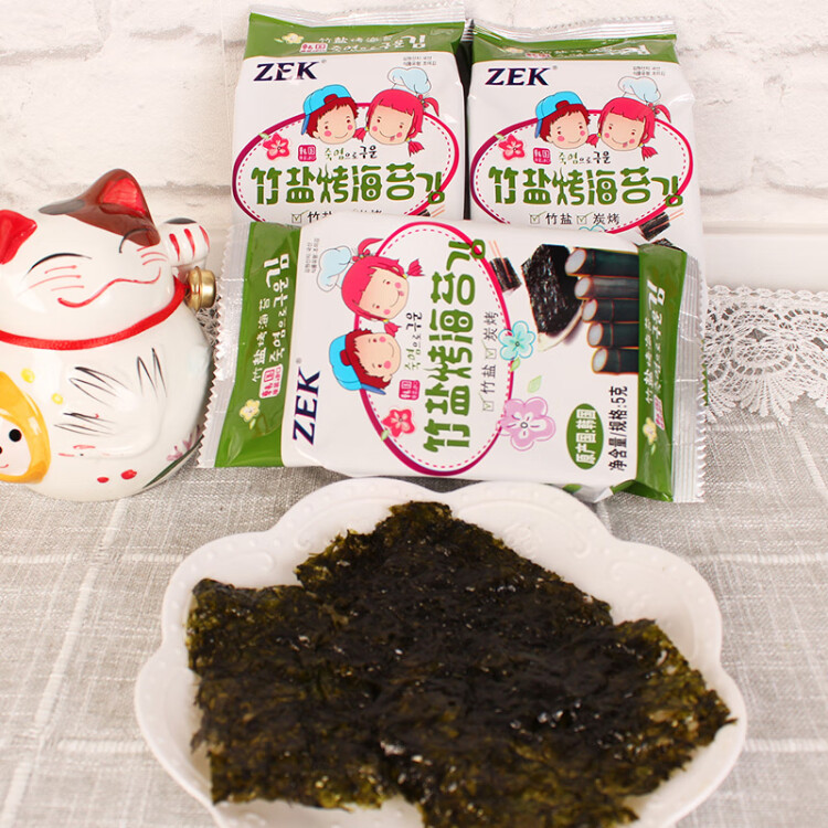 Zek韩国进口 竹盐海苔紫菜包饭寿司即食烤海苔 儿童零食 5g*3包 光明服务菜管家商品