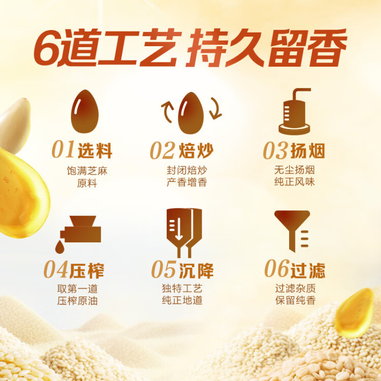 金龙鱼纯芝麻香油 480ml【一级】凉拌 调味 烹饪 火锅 调味油  玻璃瓶 光明服务菜管家商品