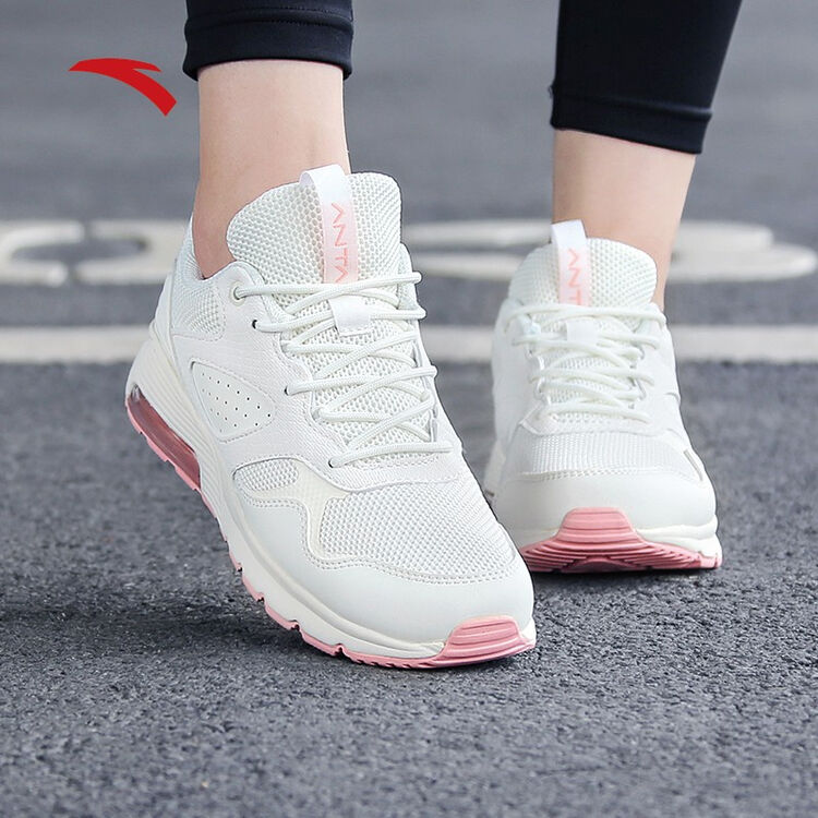 安踏运动鞋女鞋官网秋季网面运动鞋女子时尚气垫跑步鞋半掌气垫象牙白