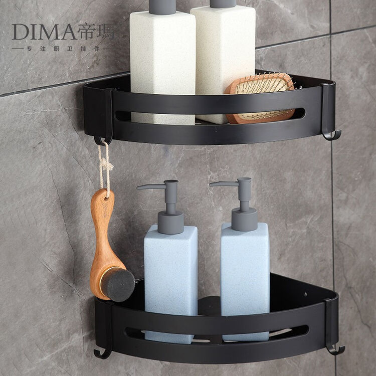 帝玛 Dima 浴室置物架壁挂免打孔黑色卫生间转角架洗手间三角架淋浴房收纳架三角篮 双层 图片价格品牌评论 京东