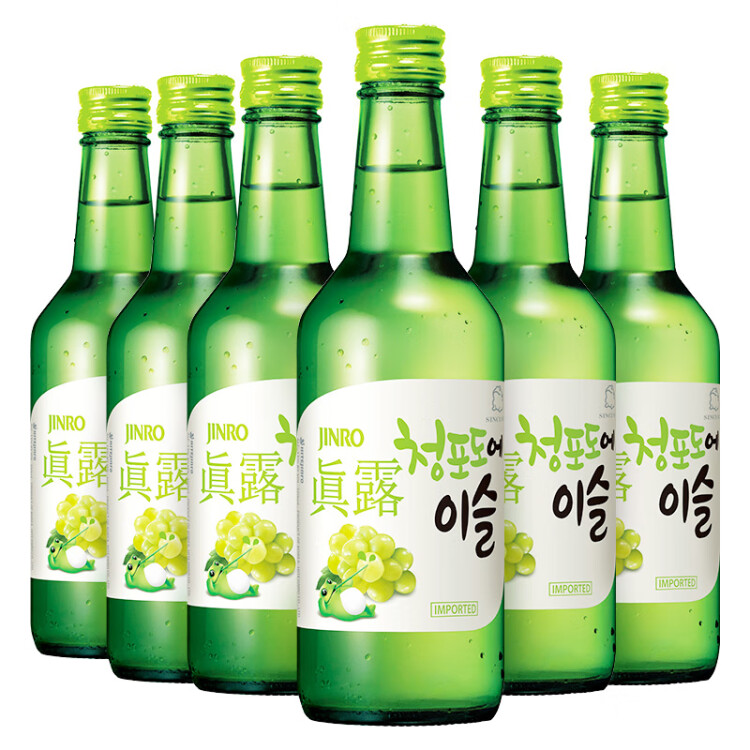 真露韩国烧酒13度青葡萄味 360ml*6瓶装 鸡尾酒 进口洋酒 果酒 光明服务菜管家商品