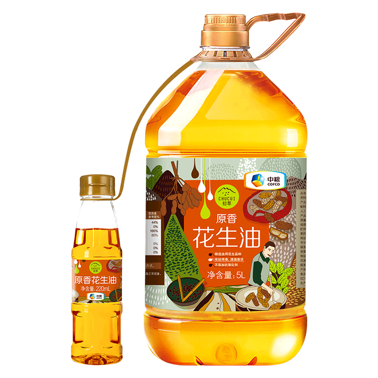 初萃【保真花生油】中粮 花生油5L+220mL 一级 物理压榨 食用油 菜管家商品