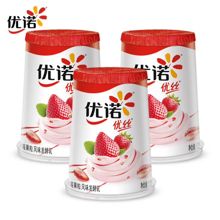 优诺（yoplait）优丝草莓果粒酸奶风味发酵乳135gx3杯 低温酸牛奶生鲜 光明服务菜管家商品 