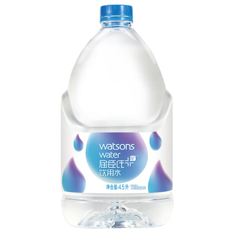 屈臣氏（Watsons）饮用水105℃高温蒸馏（添加矿物质）百年水家庭饮水推荐4.5L*4桶 光明服务菜管家商品 