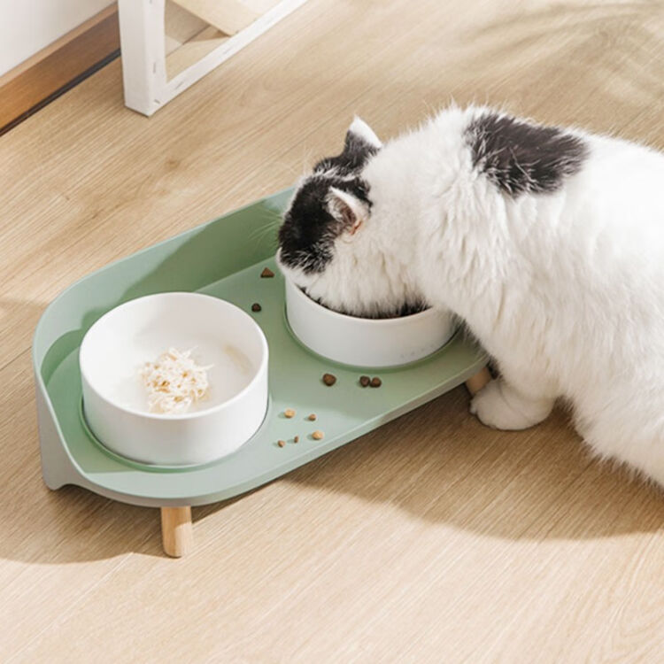 梦想猫月半双碗猫碗猫食盆狗狗食盆猫咪双碗狗碗陶瓷碗双食碗猫粮盆碗宠物用品喂食器狗粮盆猫饭盆陶瓷双碗 L 图片价格品牌评论 京东